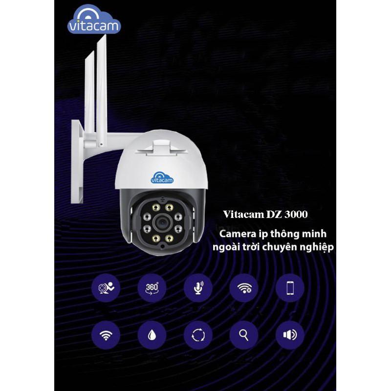 Camera IP Wifi ngoài trời VITACAM DZ3000 PTZ xoay 355 độ, 3.0Mpx 1296P hình ảnh ULTRA HD siêu nét - hàng chính hãng