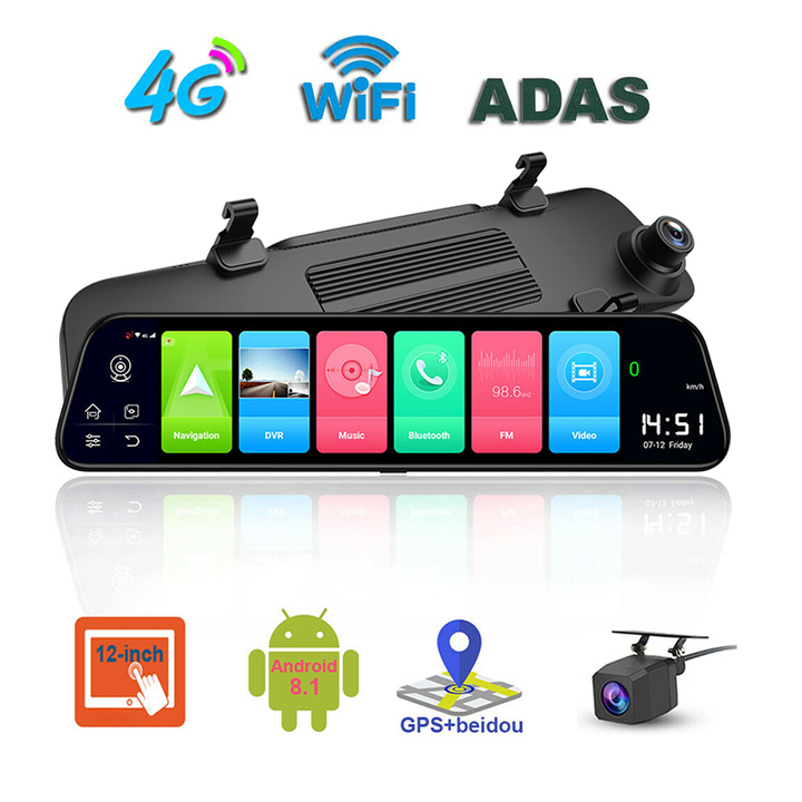 Camera hành trình gương ô tô cao cấp Phisung Z68 tích hợp 4G, Wifi, 12 inch, hệ điều hành android 8.1 OS