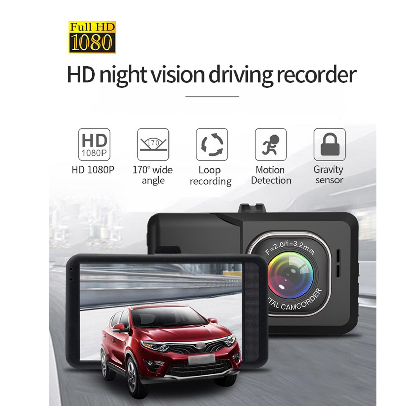 Full HD 1080P Car Driving Dash Cam, Auto G-Sensor, 3" LCD 170° Wide Angle Night Vision, Loop Recording, Single Front Digital Dashboard