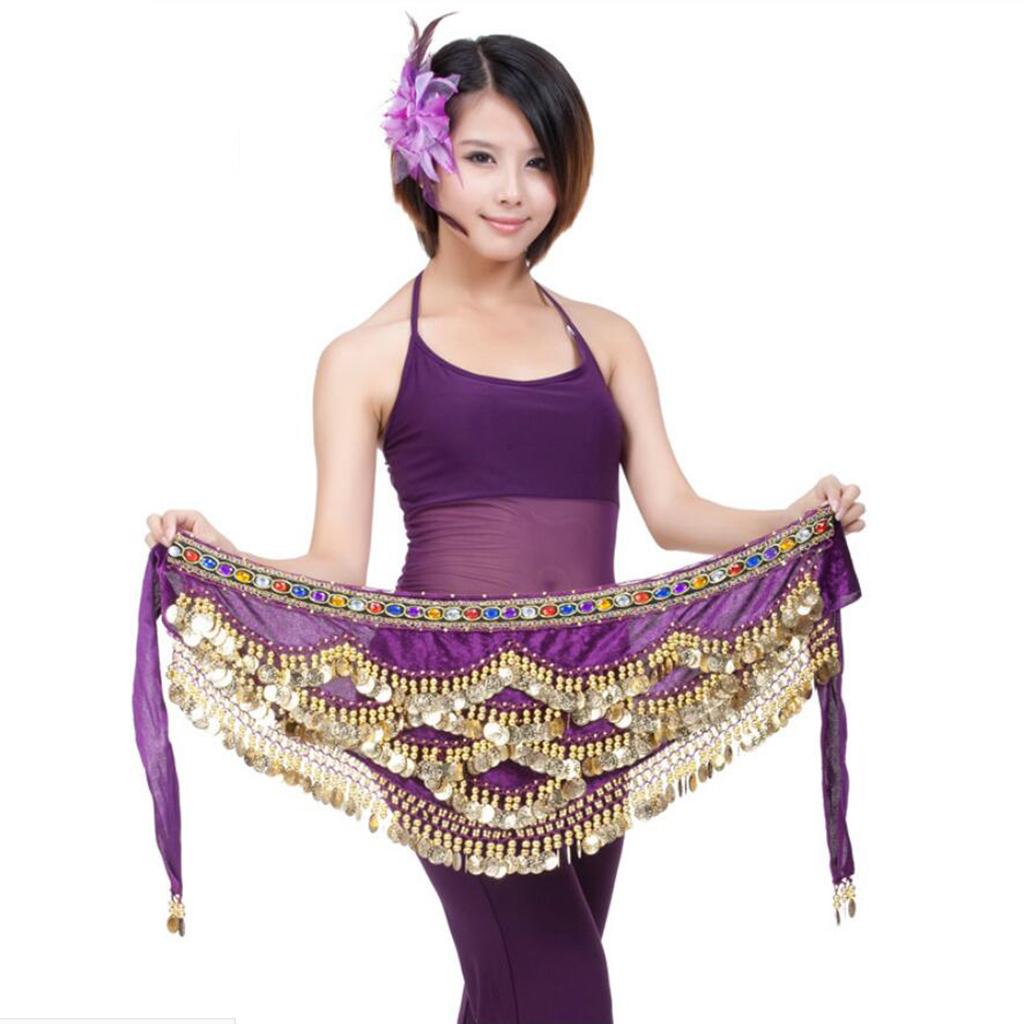 Velvet Dangling Gold  Belly Dancing Hip Skirt Scarf Wrap Belt