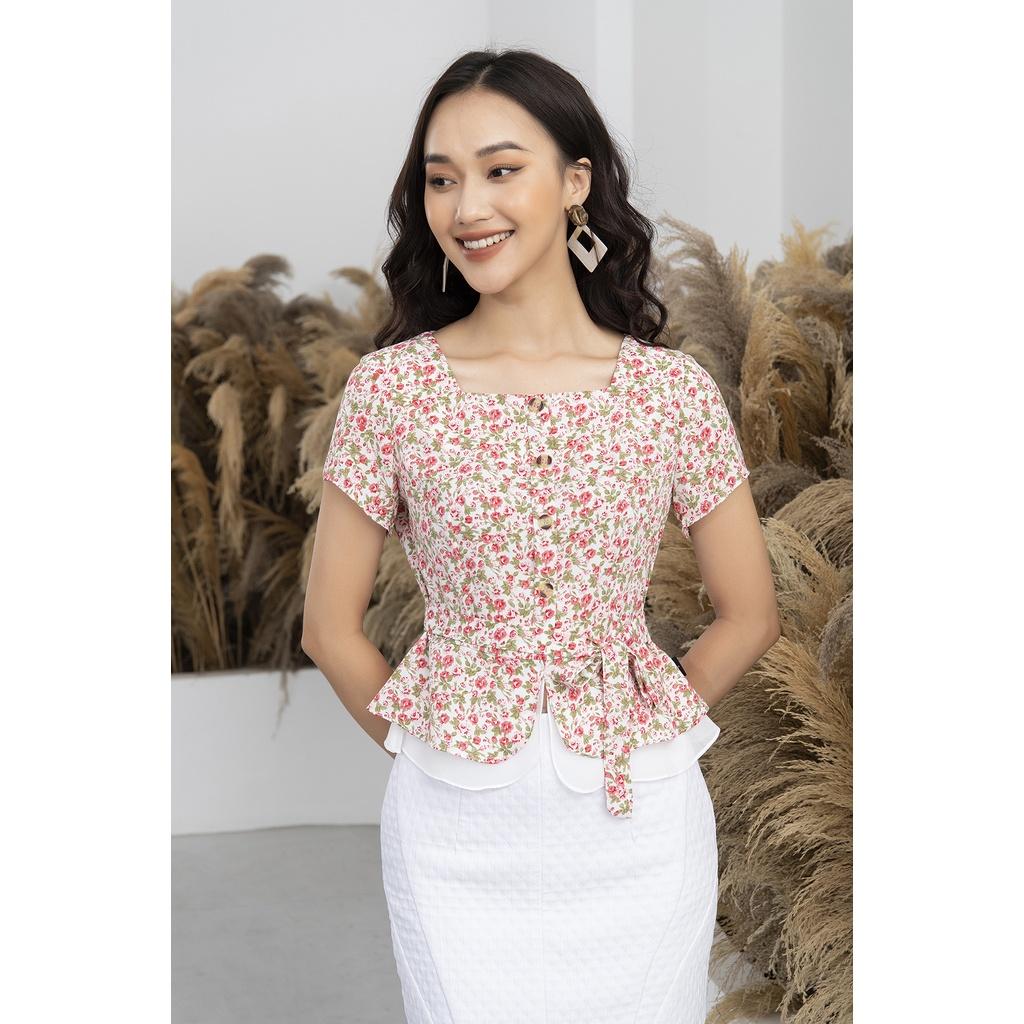 Áo sơ mi nữ họa tiết hoa nhí cao cấp LUPERI LFSM1156 thiết kế cách điệu dây thắt eo trẻ trung, hiện đại, dễ mix đồ