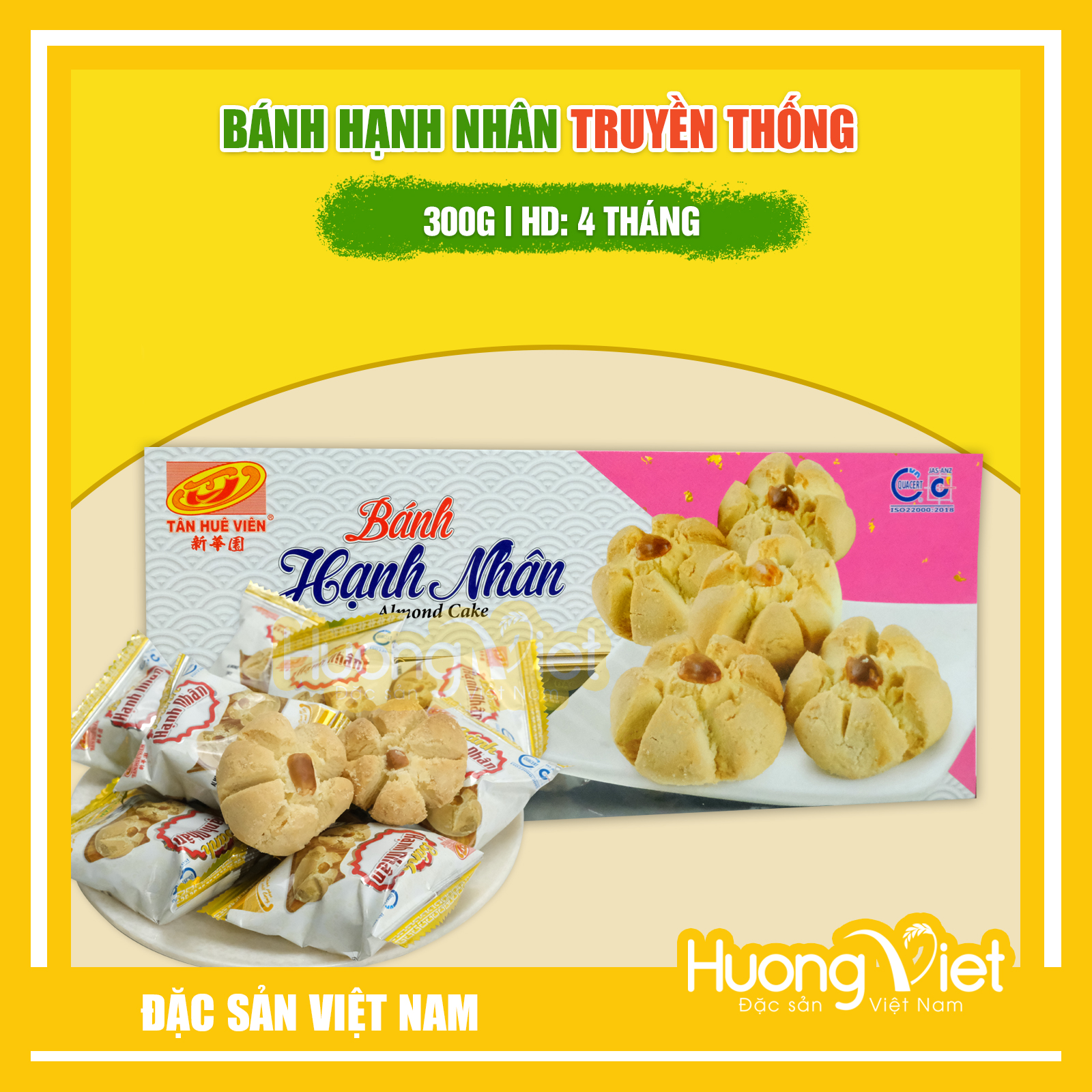 Đặc Sản Sóc Trăng - Bánh Hạnh Nhân Hộp Giấy 300G, Bánh Hạnh Nhân Tân Huê Viên Sóc Trăng, Bánh Bột Đậu, BáNh KẹO ĂN VặT Sài Gòn