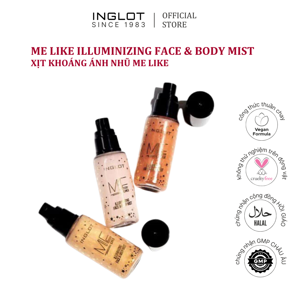 Xịt khoáng ánh nhũ Me Like Illuminizing Face &amp; Body Mist Inglot (50ml)
