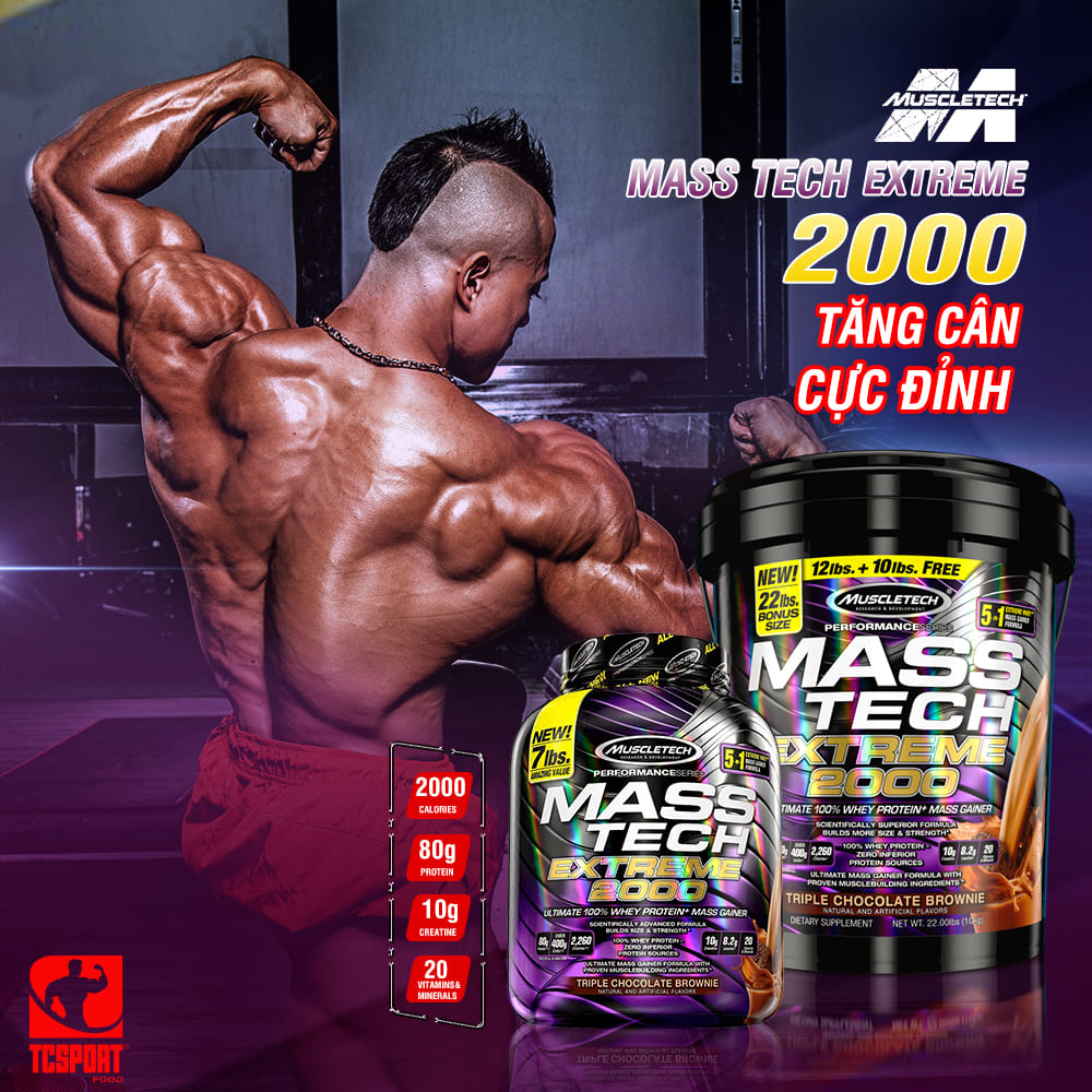 Sữa tăng cân MASS TECH EXTREME 2000 của MuscleTech hương chocolate thùng 10kg