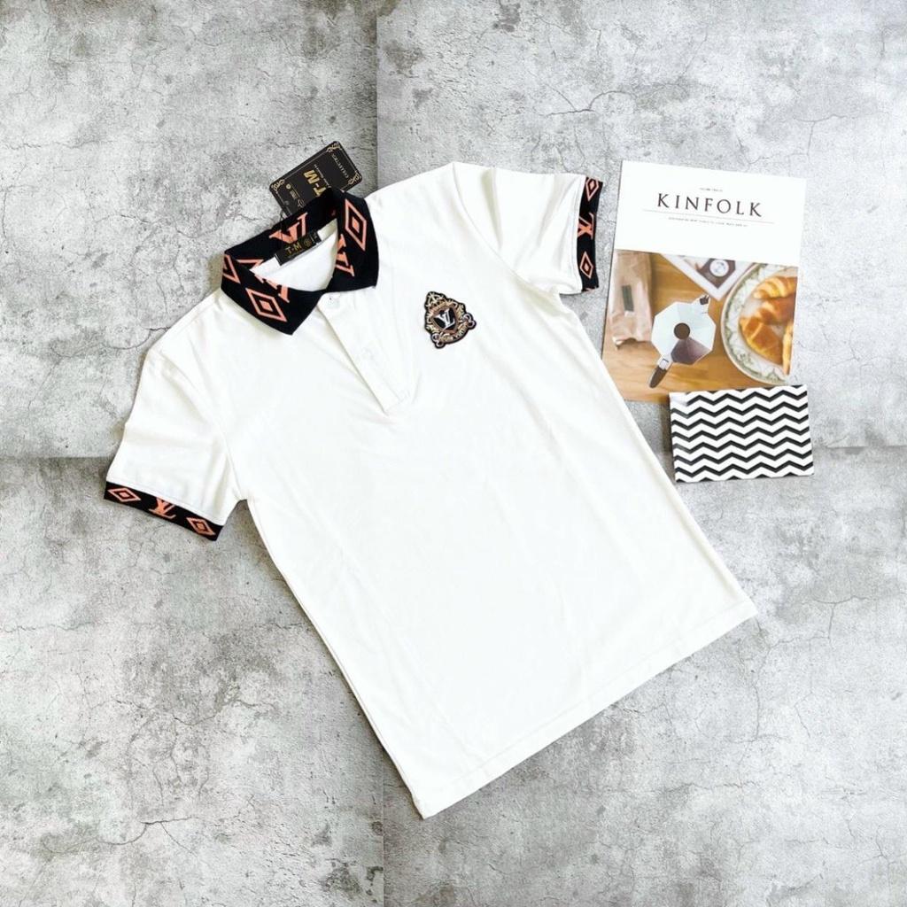 Áo Thun Nam Ngắn Tay, Chất Cotton, Phối Tay Đỏ Co Giãn 4 Chiều.