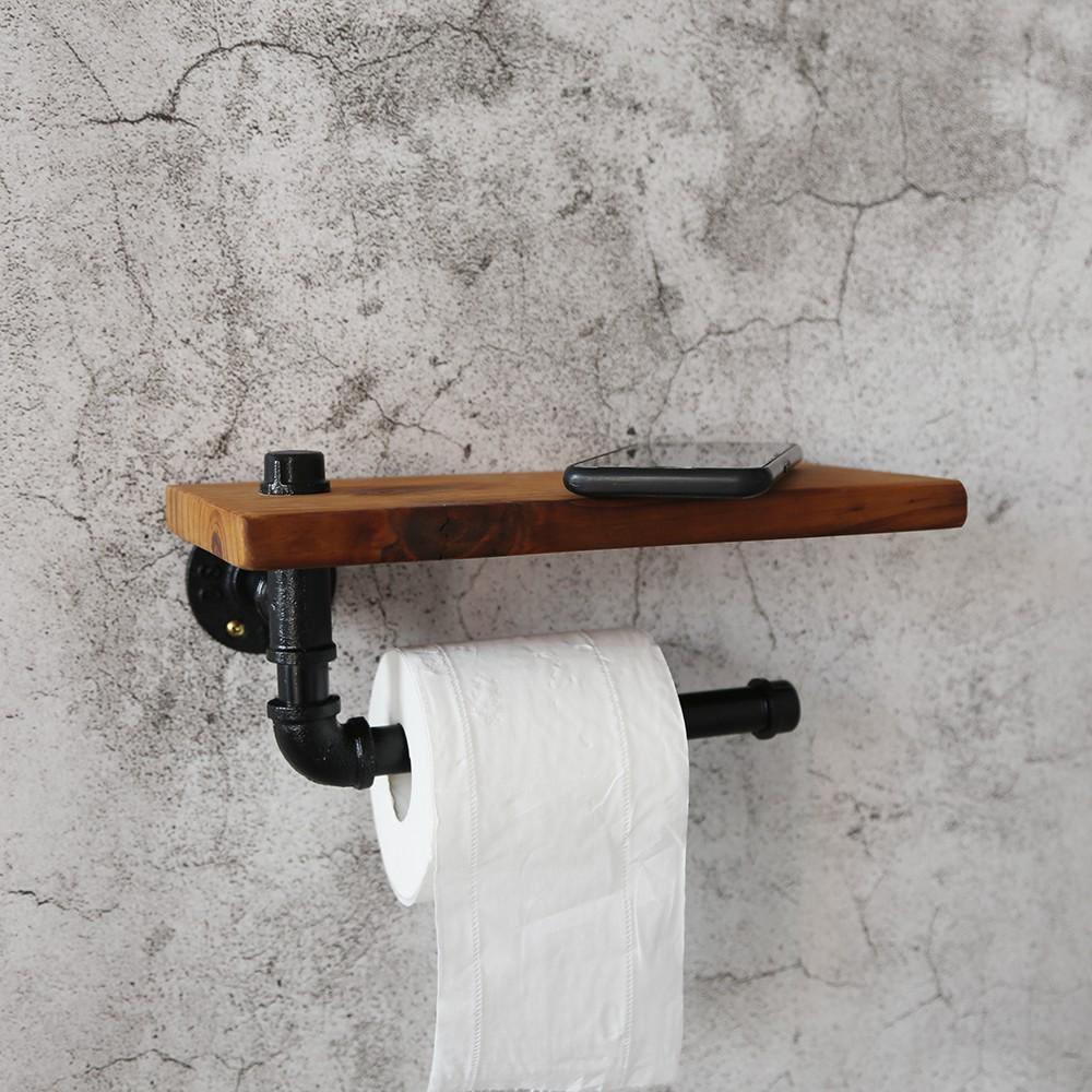 Kệ ống nước mini kèm móc treo tường WC, kệ ống nước lắp ráp chất liệu ống sắt cao cấp trang trí đẹp