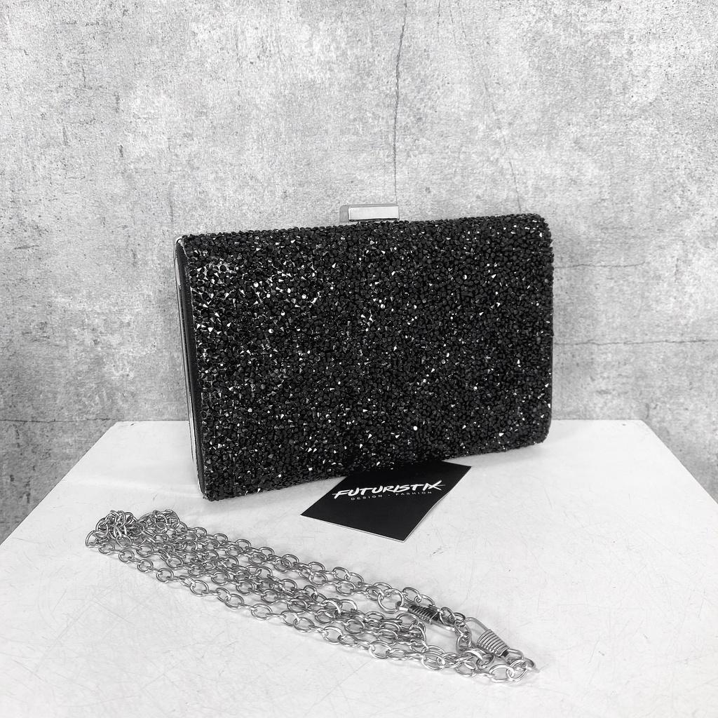 Clutch đính đá lấp lánh, túi đá bling đen, trắng siêu xinh PK081, PK082 FuturistiX