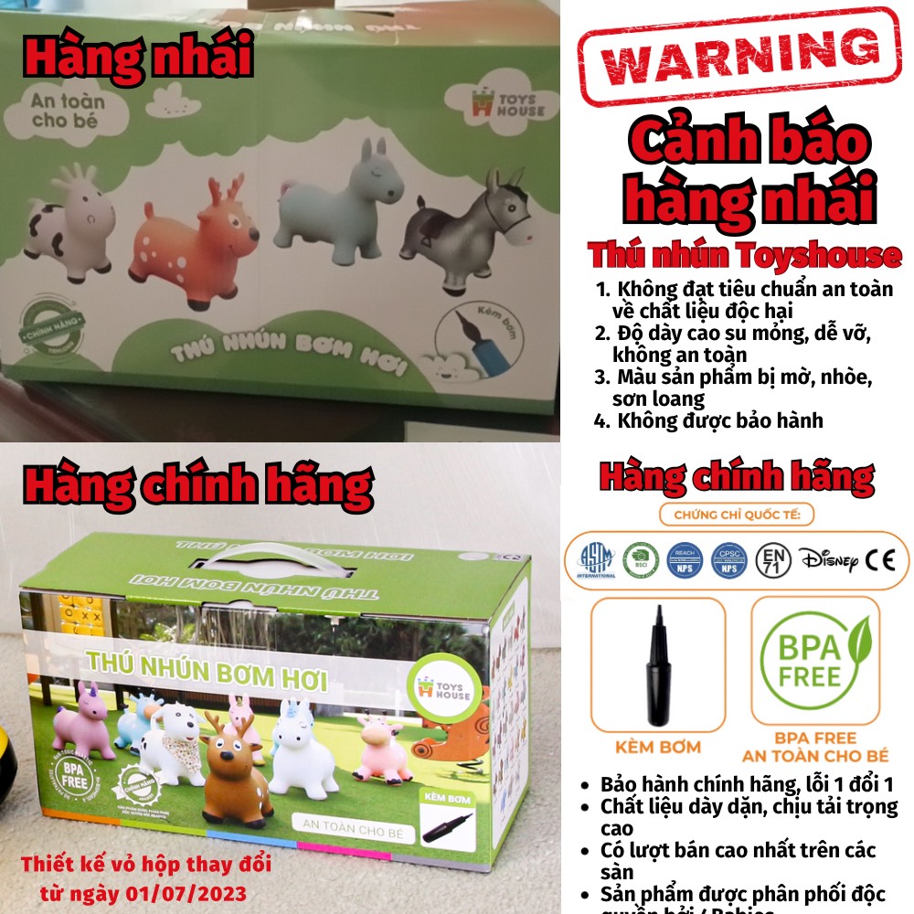 Thú nhún bơm hơi Toyshouse - Tiêu chuẩn xuất khẩu Mỹ và Châu Âu - Đồ chơi vận động cho bé từ 8 tháng