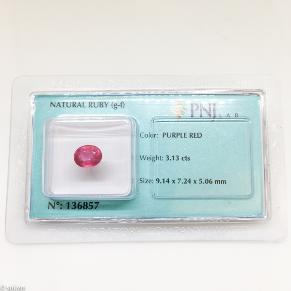 Viên ruby oval mài giác làm nhẫn mặt dây 3.13ct 136857