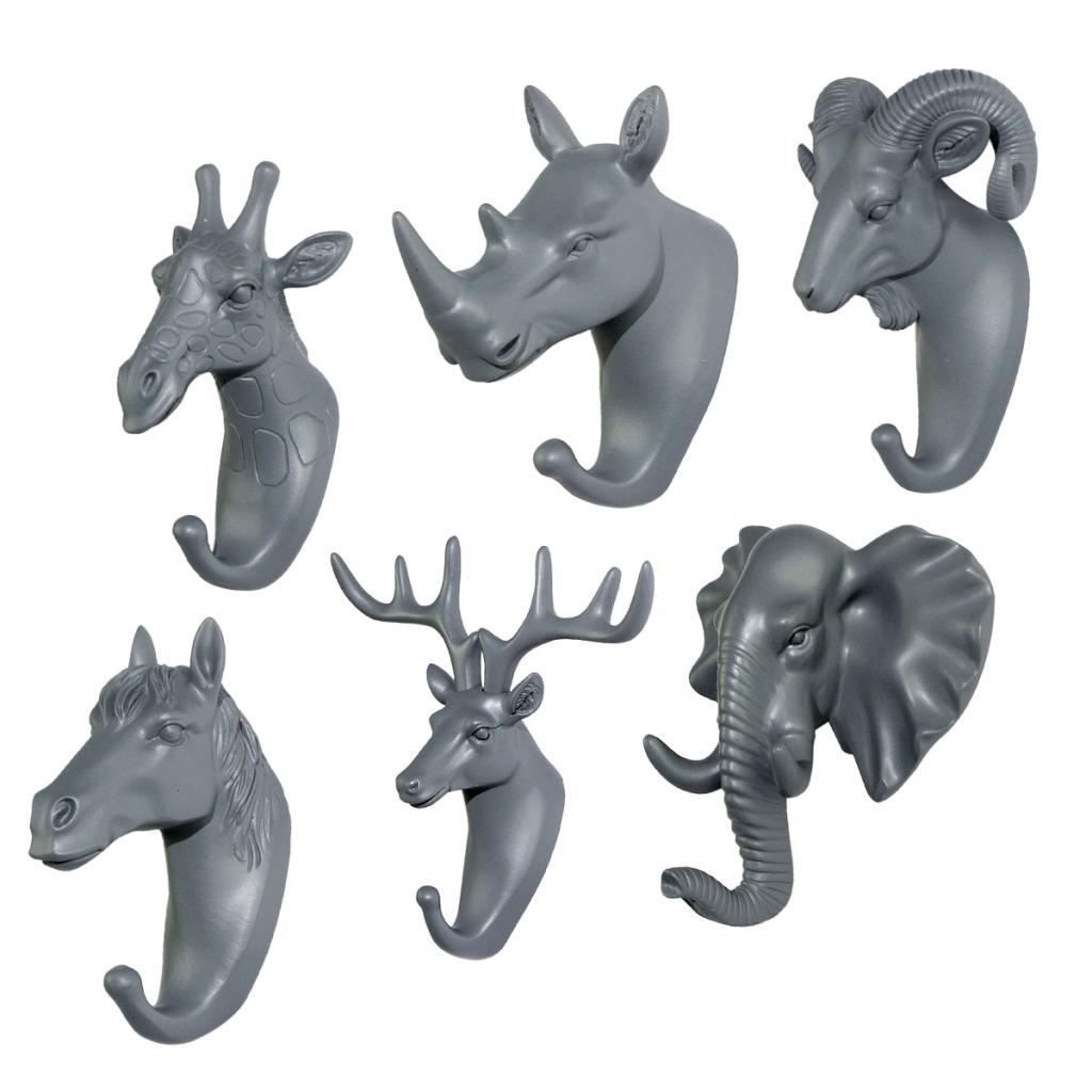 Nordic Style Resin Animal Head Wall Hook Coat Hanger Towel Rack Gray Color-Deer