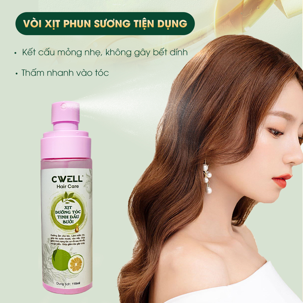 Xịt dưỡng tóc tinh dầu bưởi CWELL 110ML, xịt bưởi mọc tóc giảm gãy rụng, kích mọc tóc, dưỡng tóc dài nhanh