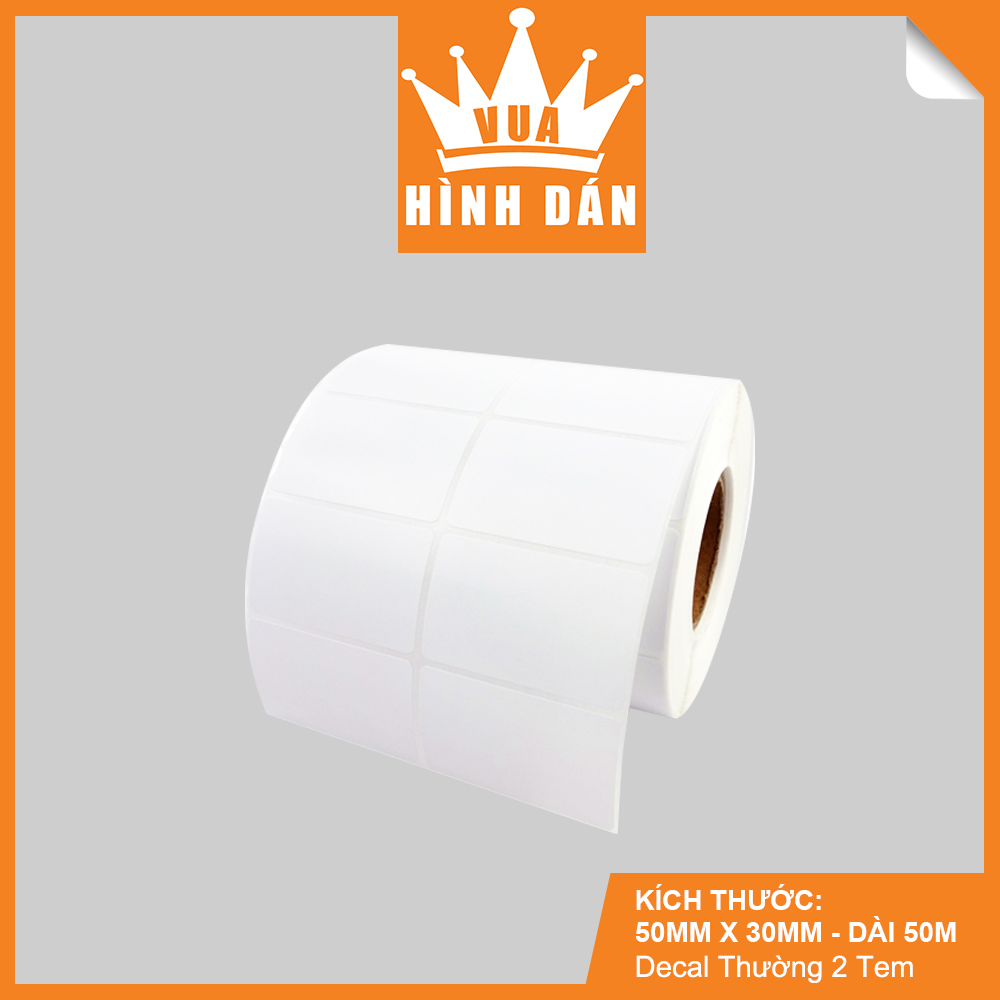 [Giao hàng toàn quốc] Decal Thường 50x30mm In Mã Vạch, In Tem (2 Tem) Cuộn 50m, Khổ Giấy: 100mm