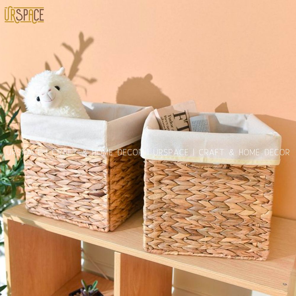 Sọt lục bình có áo vải URSPACE đựng quần áo, sách báo, giỏ trồng cây hình vuông có thể gấp gọn / HYACINTH FOLDING BASKET SIZE 27