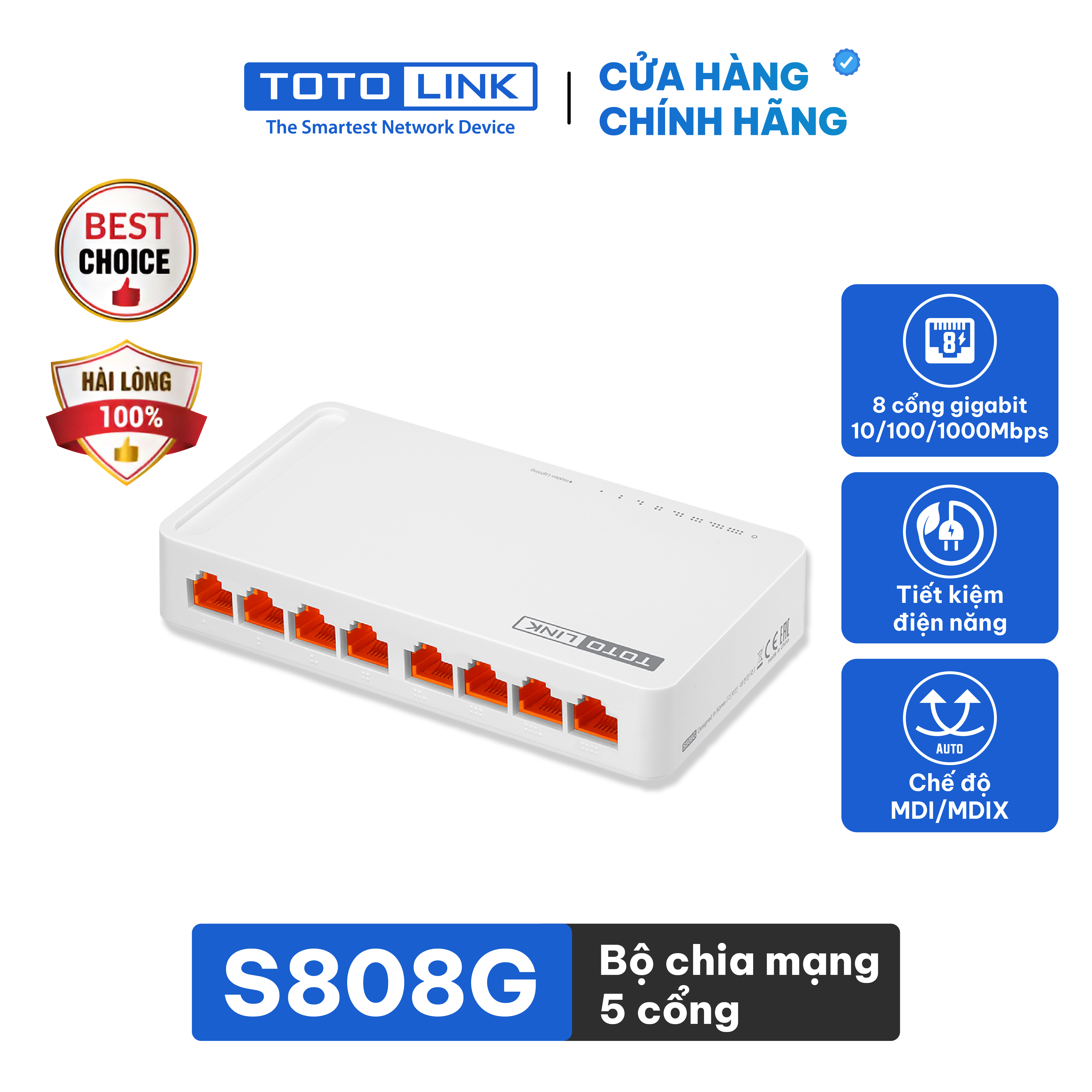 Bộ Chia Mạng 8 Cổng Gigabit Totolink S808G – Hàng Chính Hãng