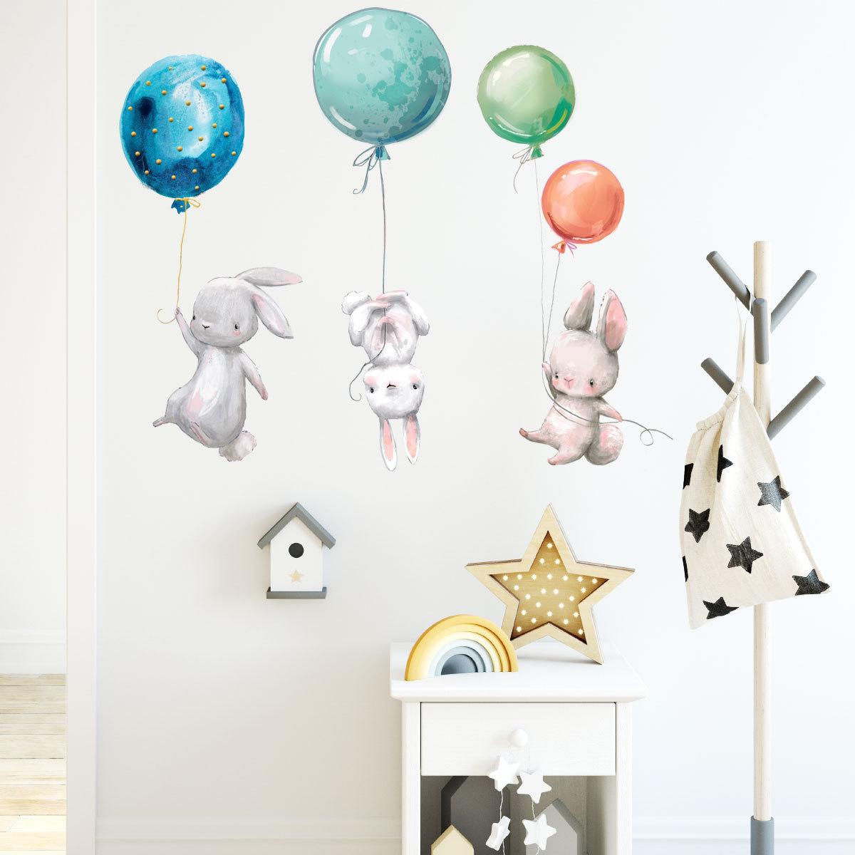 Phim hoạt hình Bunny Balloon Wall Stickers Trẻ em Trang trí Phòng Hình nền Thỏ