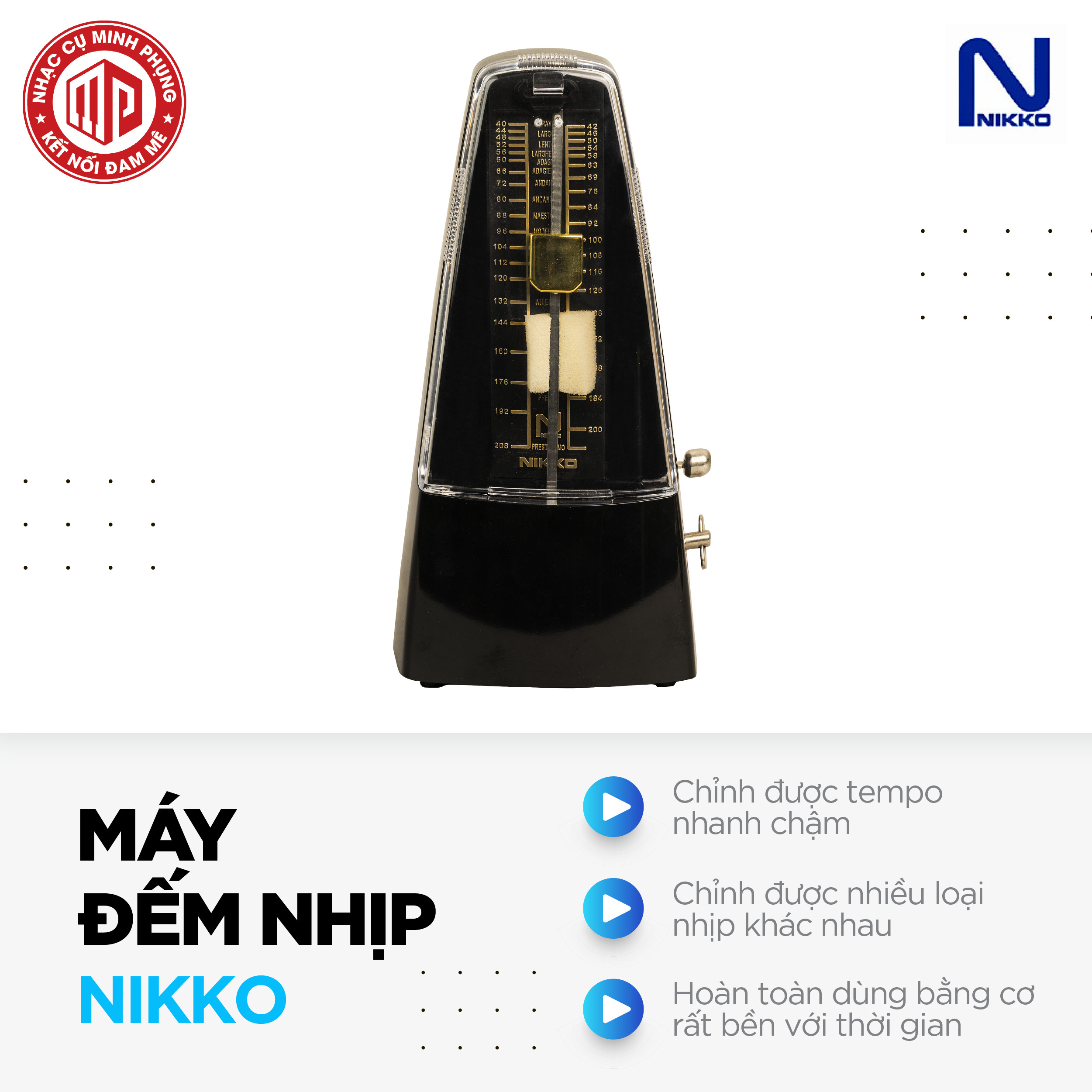 Máy đếm nhịp cao cấp Metronome Nikko - Màu đen - Hàng chính hãng