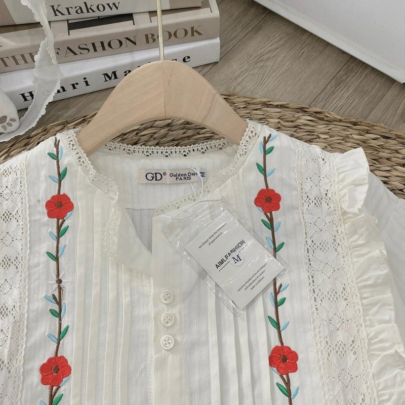 Sơ mi thô kẻ thêu hoa cho nữ