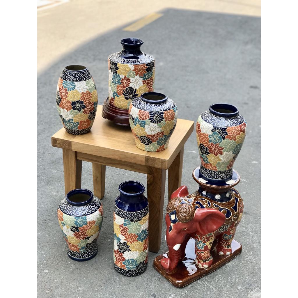 Bình Bách Hoa HN Gốm Sứ Nam Bộ Trang trí decor cắm hoa trưng hoa miệng xanh dương