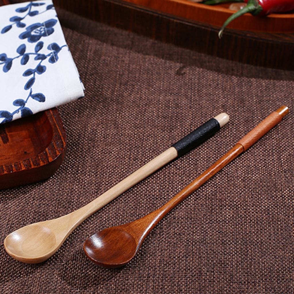 2-5pack Wooden Spoon Soup Ladle Dessert Ice Cream Tea Coffee Spoon F Dark Brown