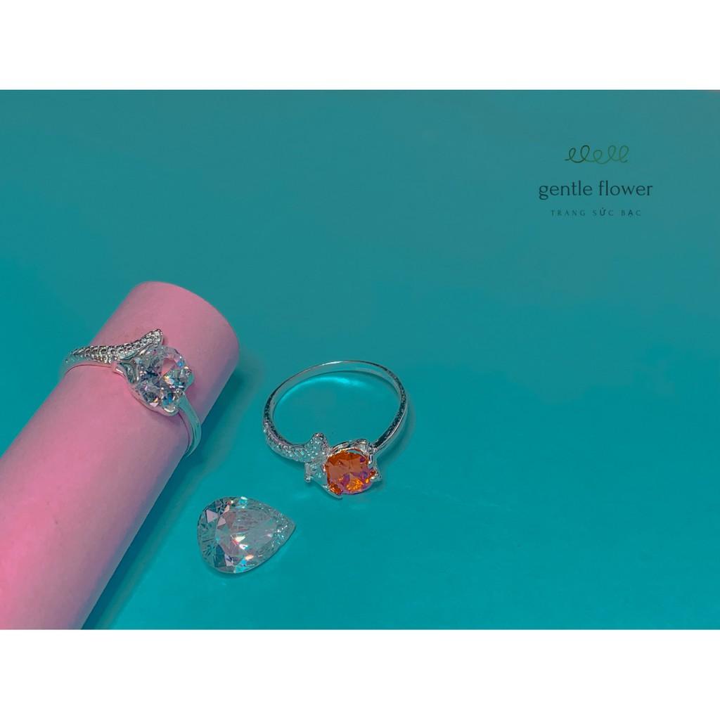 Nhẫn bạc ta nữ thiết kế đơn giả đính đá hồ ly Gentle Flower