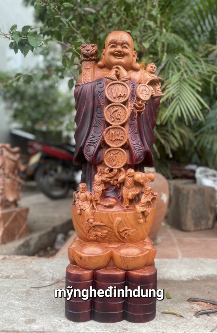 Tượng phật di lặc chúc phúc gỗ hương đá pu giả cổ kt 80×28×23cm