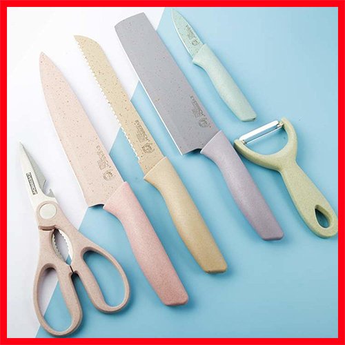 Bộ Dao Làm Bếp Lúa Mạch 6 Món Kháng Khuẩn Nhiều Màu Sắc, Siêu Sắc Bén