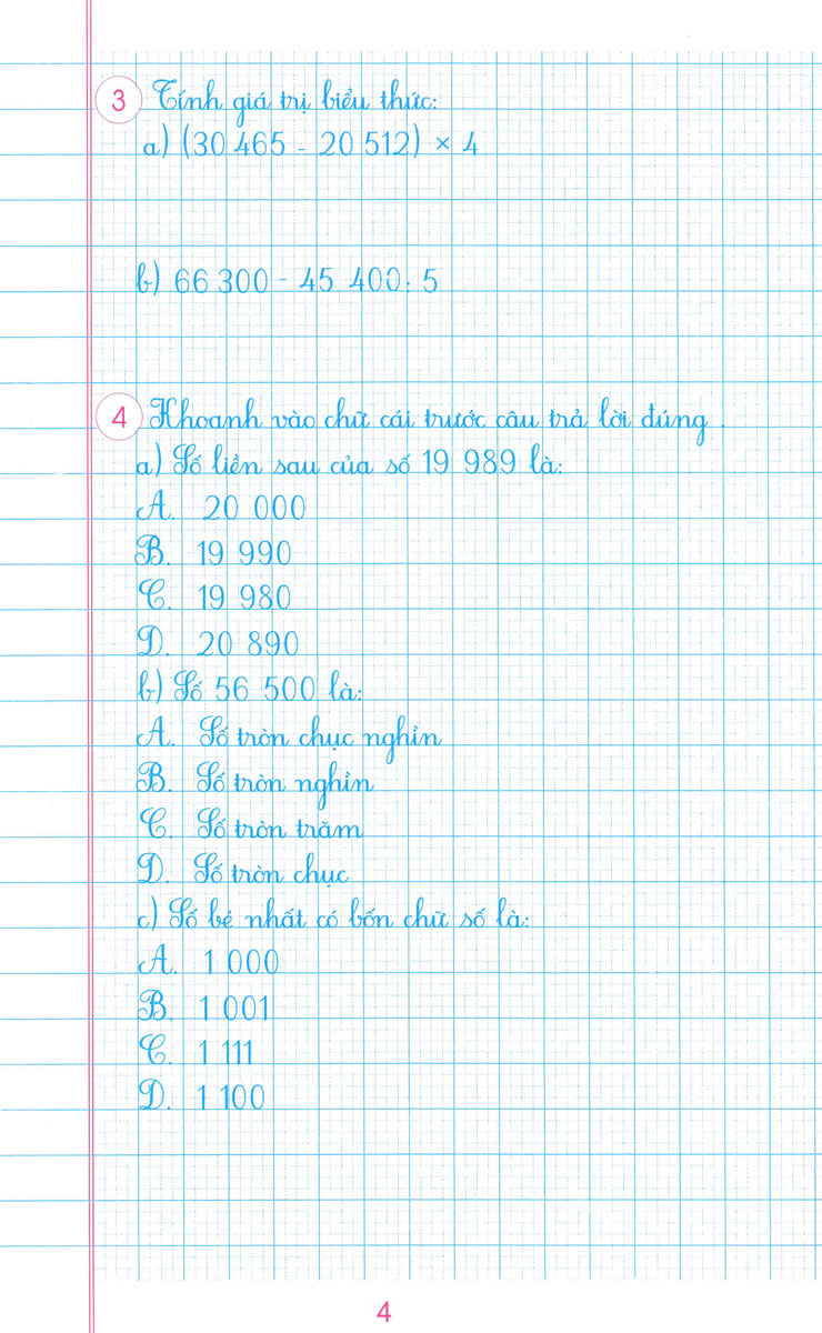 Luyện Tập Toán 4 Quyển 1 - Trình Bày Trên Giấy Ô Li  _HA