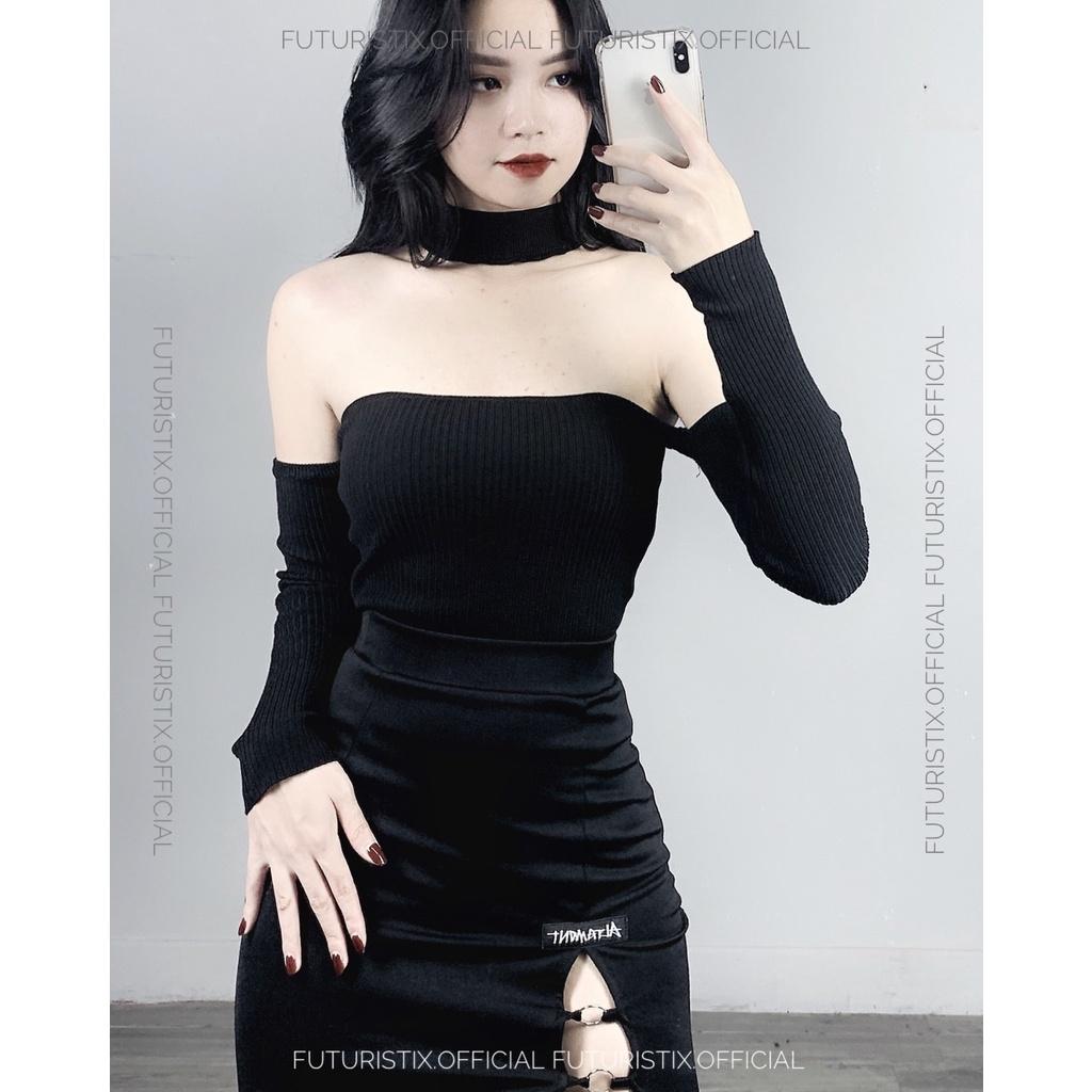 Áo trễ vai tay dài cổ choker chất co giãn thoải mái FuturistiX A500