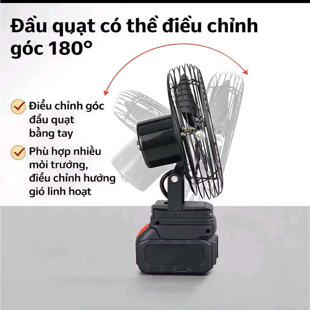 Quạt Tích Điện Pin Tháo Rời 10 Cell Lithium – Gió Siêu Mạnh, Lõi Đồng Bền Bỉ, Dùng Lâu Không Lo Mất Điện, đèn trang trí