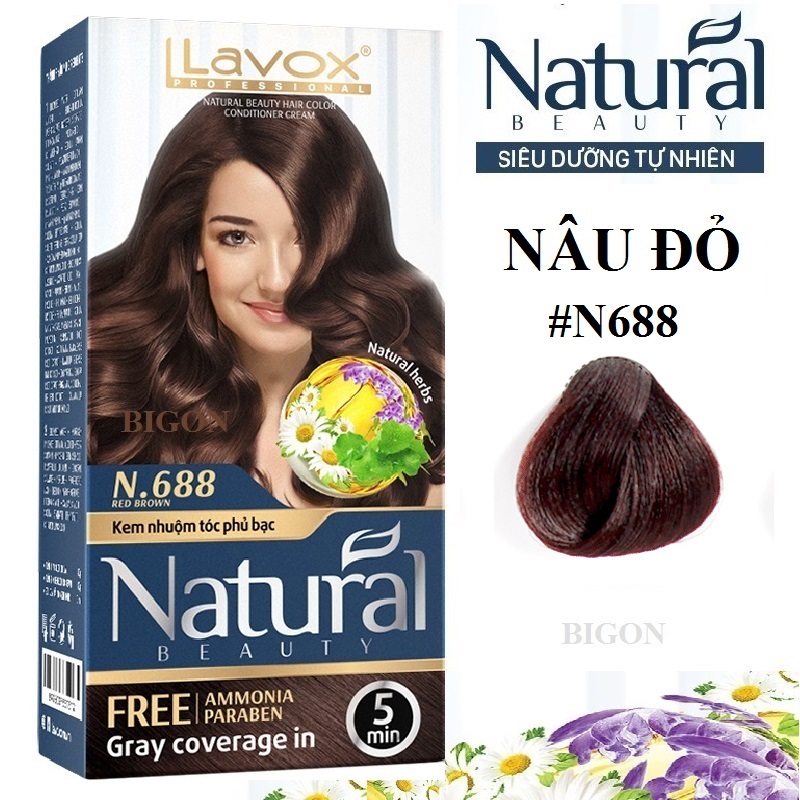 (Nâu Đỏ) Kem Nhuộm Phủ Bạc Cao Cấp Siêu Dưỡng, Tự Nhiên Lavox N.688 - Red Brown