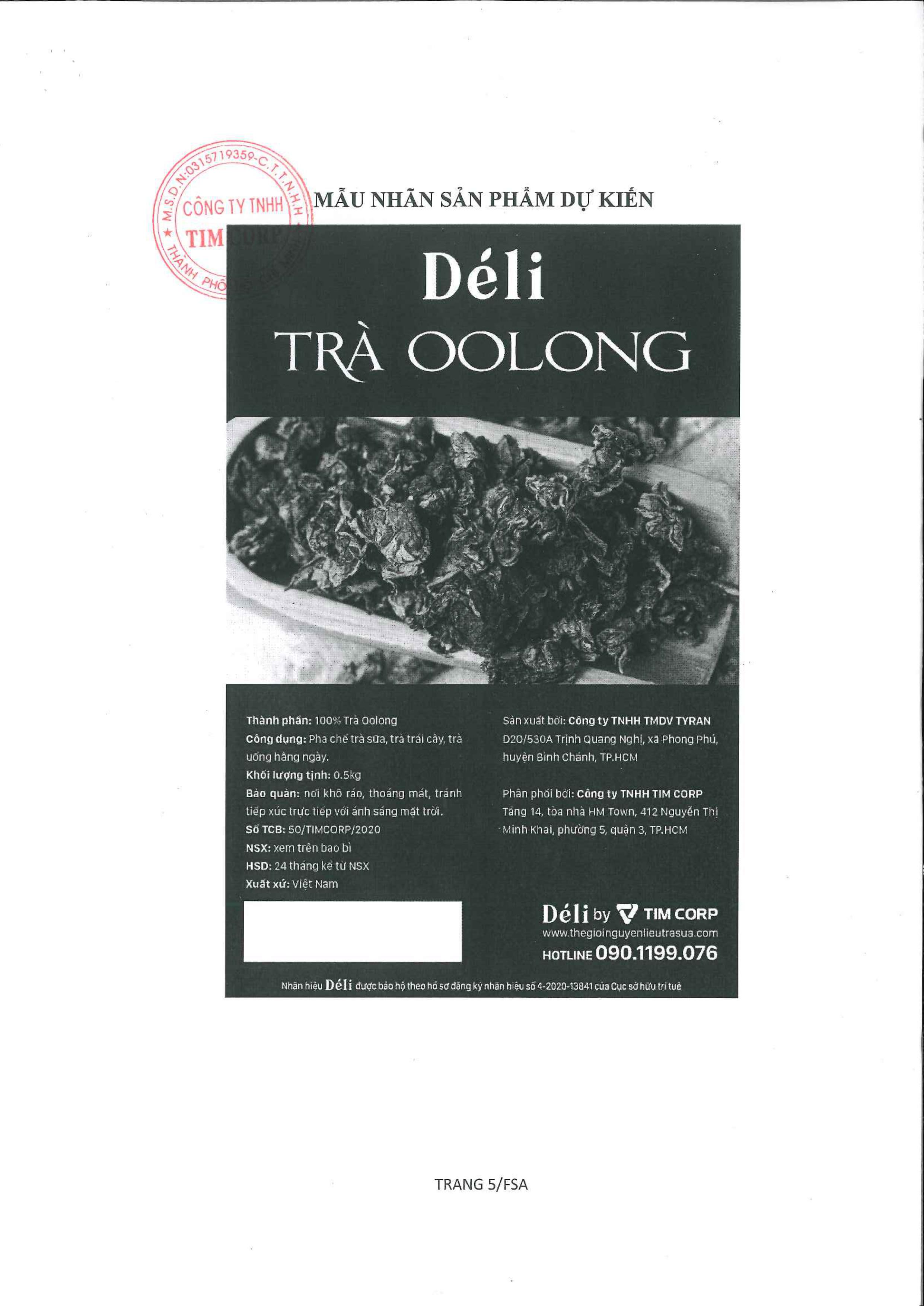 Trà Oolong Déli gói 500g