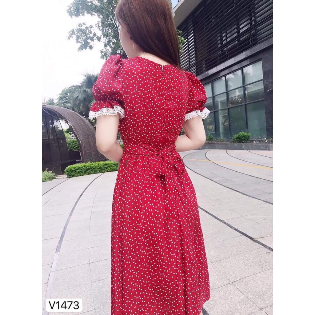 Đầm lụa xoè tiểu thư phối ren cột nơ eo xinh xắn
