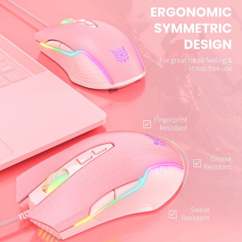 Chuyên Nghiệp Onikuma Cw905 Cô Gái Hồng Chuột Chơi Game Có Dây Trò Chơi Cơ Khí Chuyên Dụng RGB Màu Chuột Cho Laptop Game Thủ