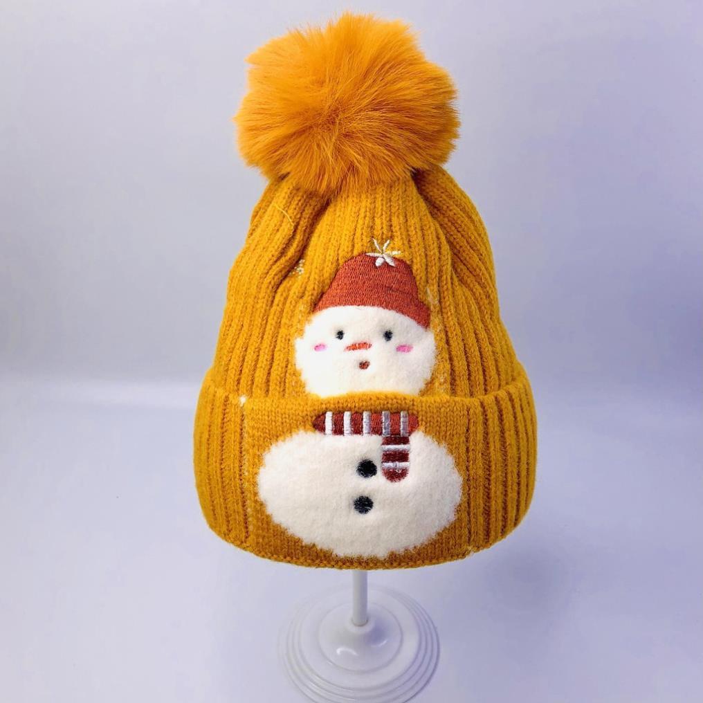 Mũ beanie, mũ len cho bé hình người tuyết dày dặn đính quả bông dễ thương phù hợp cho cả bé trai và bé gái - HOT