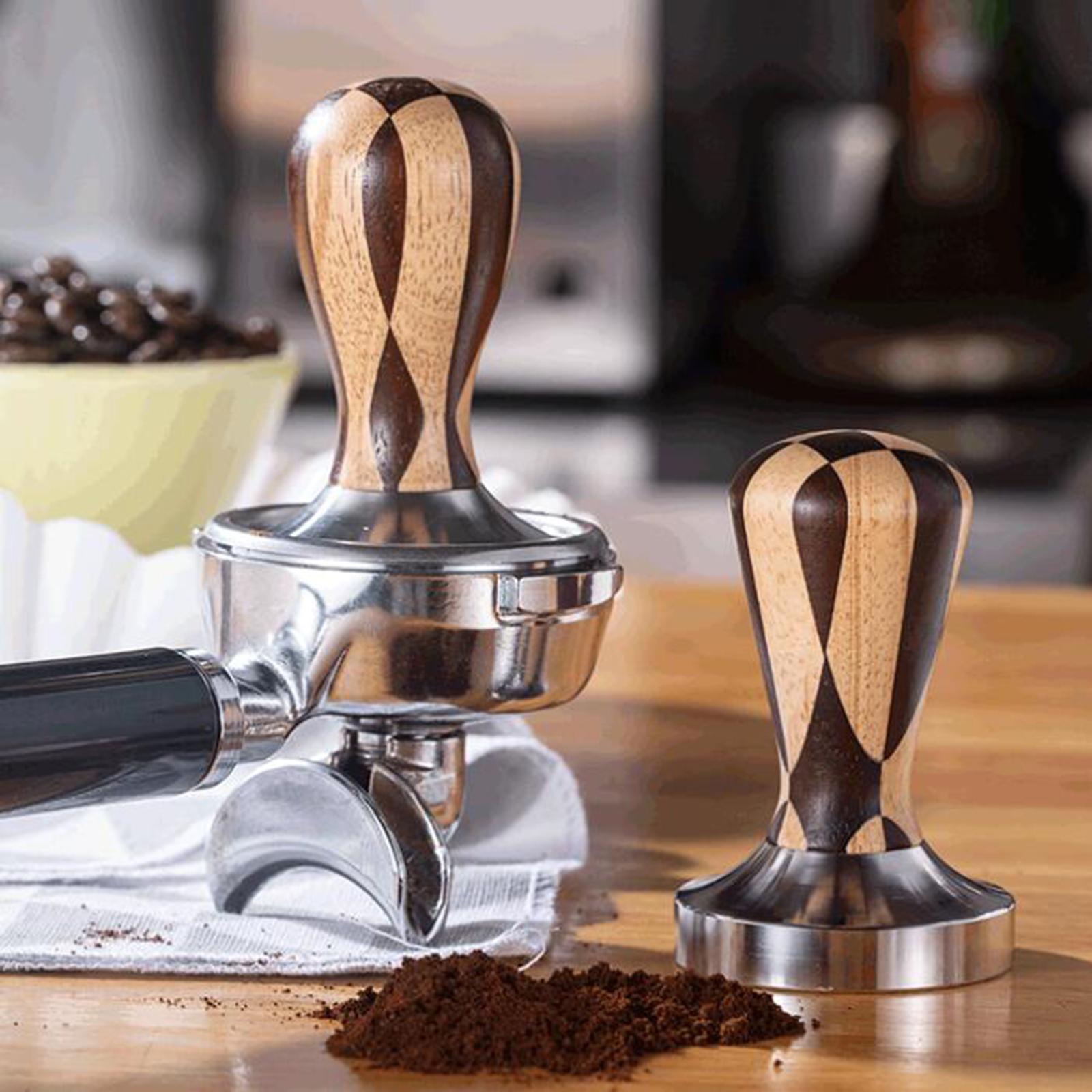 Espresso Coffee Tamper Solid Wood Handle Flat Base for Espresso Maker Barista Tools
