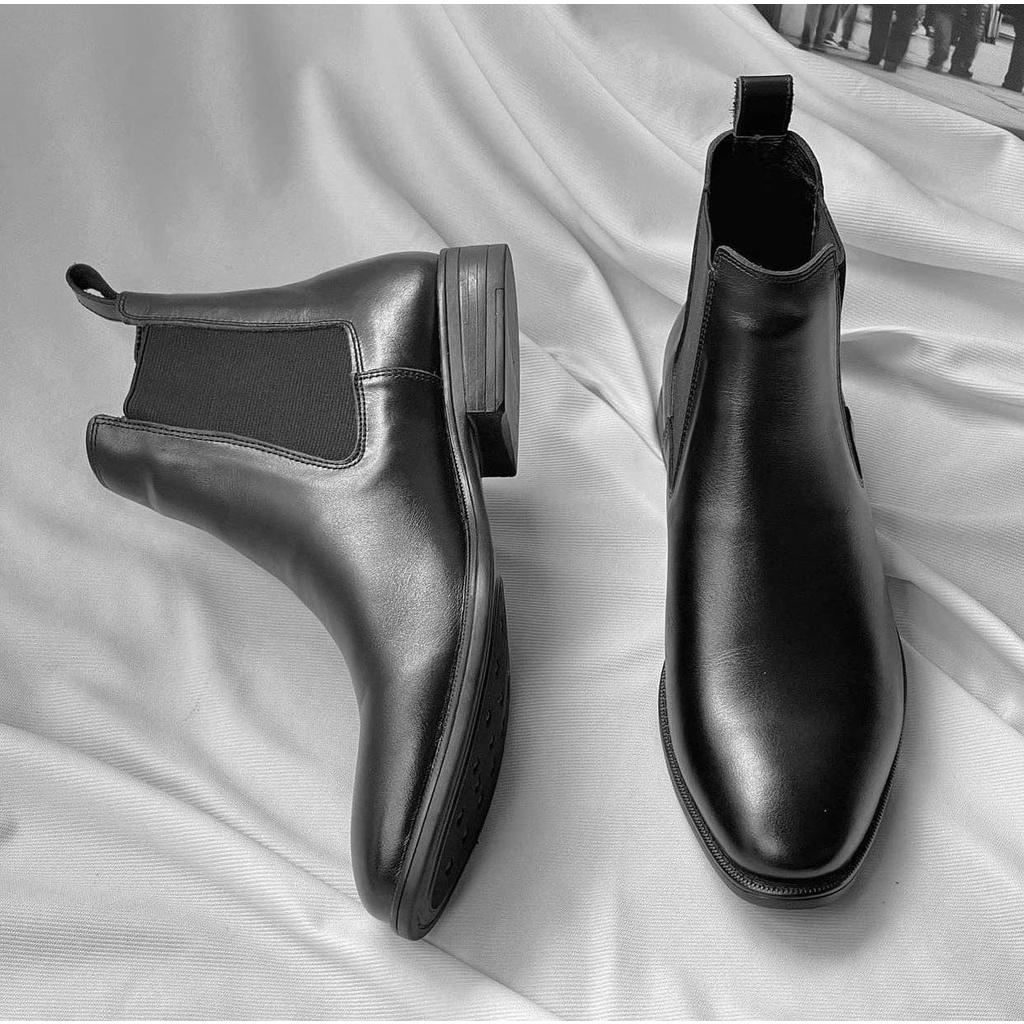 Giày Boots Nam Chelsea Boot Cao Cổ Classic MALTRIK Da Bò Thật Trơn Xịn Không Nhăn Màu Đen tặng kèm độn đế