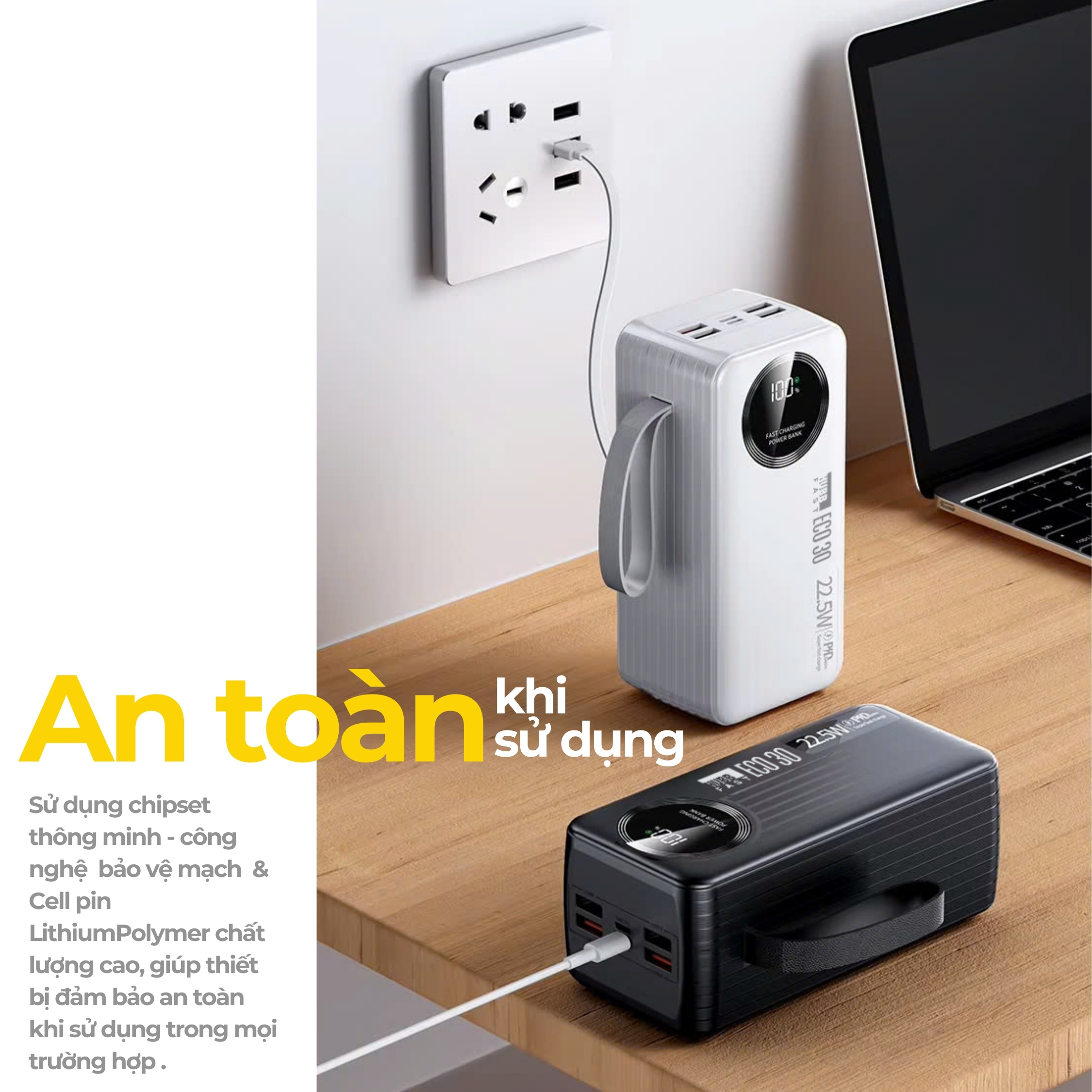 Pin dự phòng sạc nhanh 22.5W dung lượng lớn 30000mAh nhỏ gọn tiện lợi HubbFast ECO 30, Hàng chính hãng