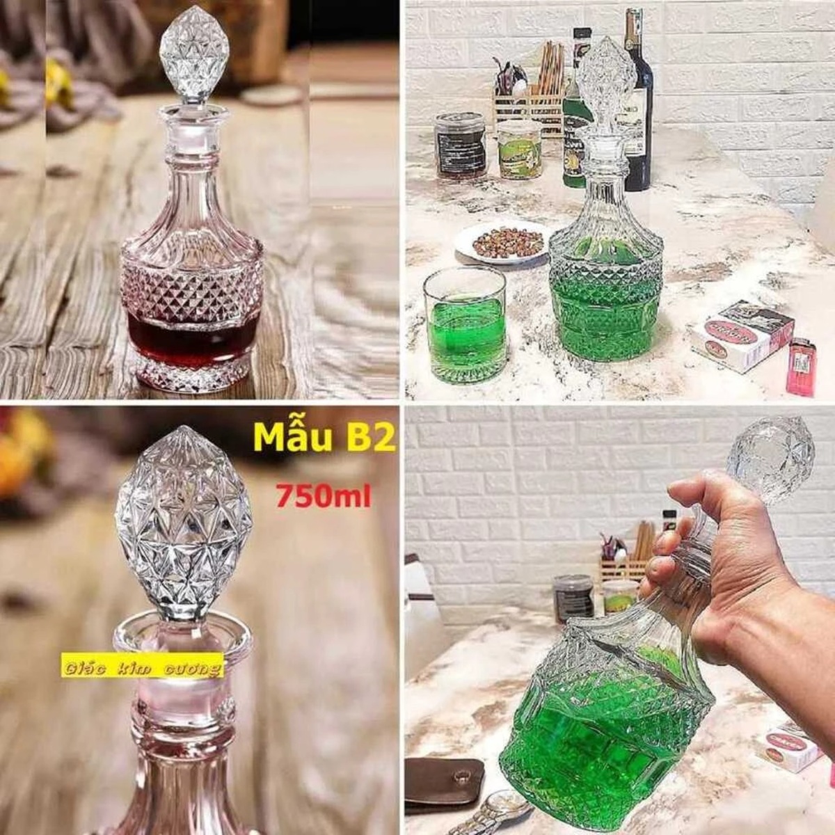 Bộ Vỏ Chai Đựng Rượu Thủy Tinh (combo 5 cái) - Vỏ Chai Rượu Đẹp - Bình Đựng Rượu (A1,A2,B2,B6,B8)