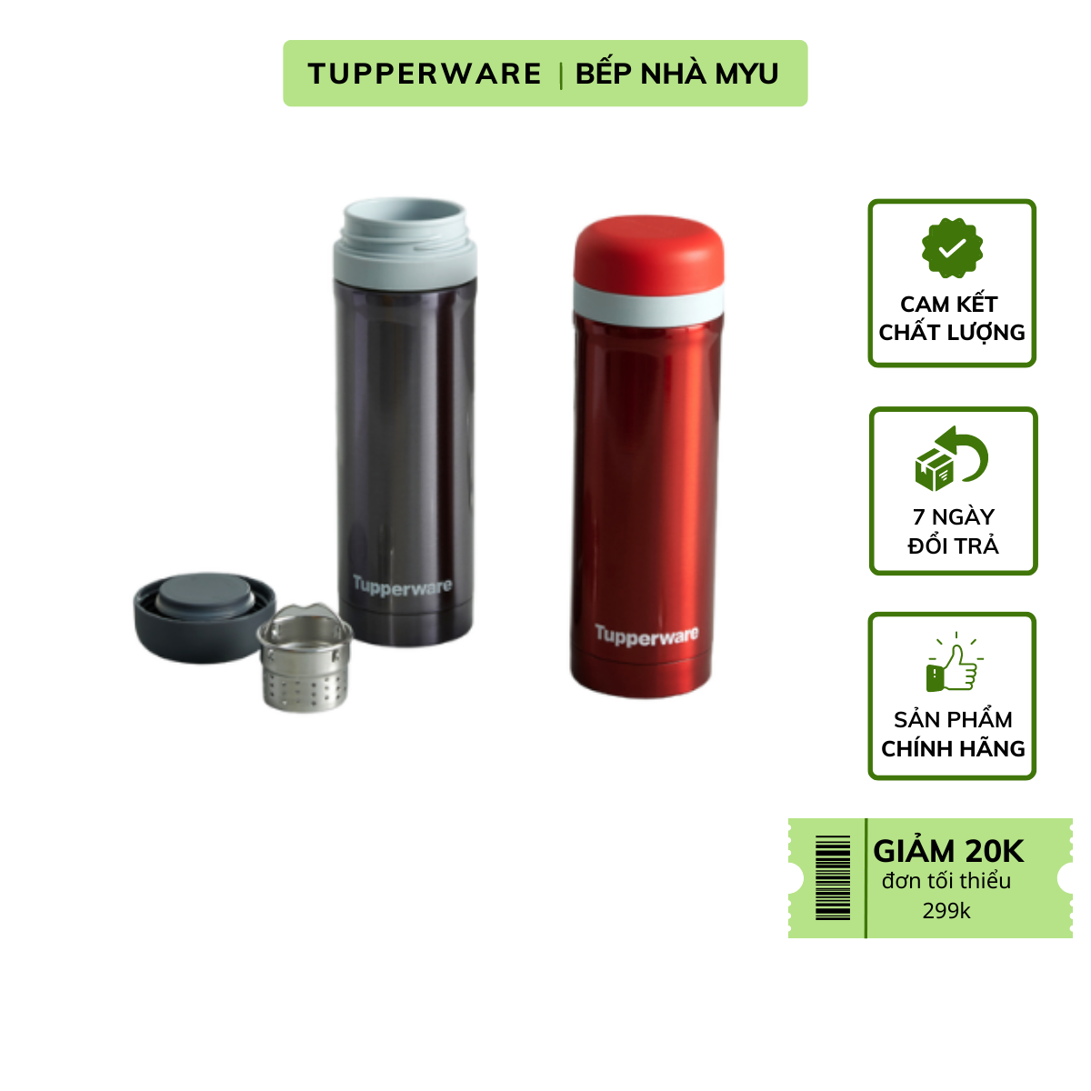 Bình Giữ Nhiệt Có Ngăn Lọc Tupperware Thermal 380ML - Hàng Chính Hãng