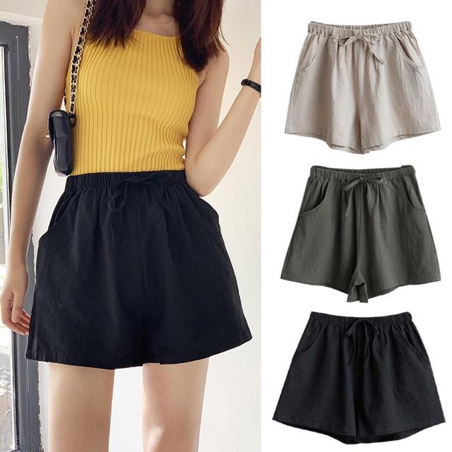 Quần shorts nữ, quần đùi đũi cạp chun Evelyn kiểu dáng basic