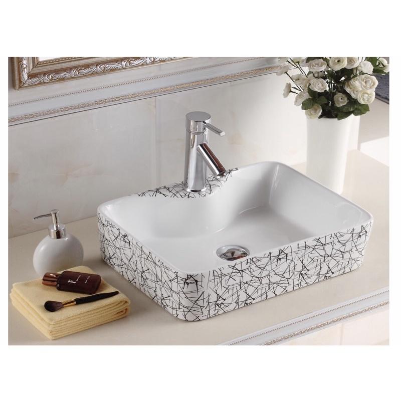 ( Men nano tuyet )Chậu lavabo.Chậu rửa mặt trắng hoa văn