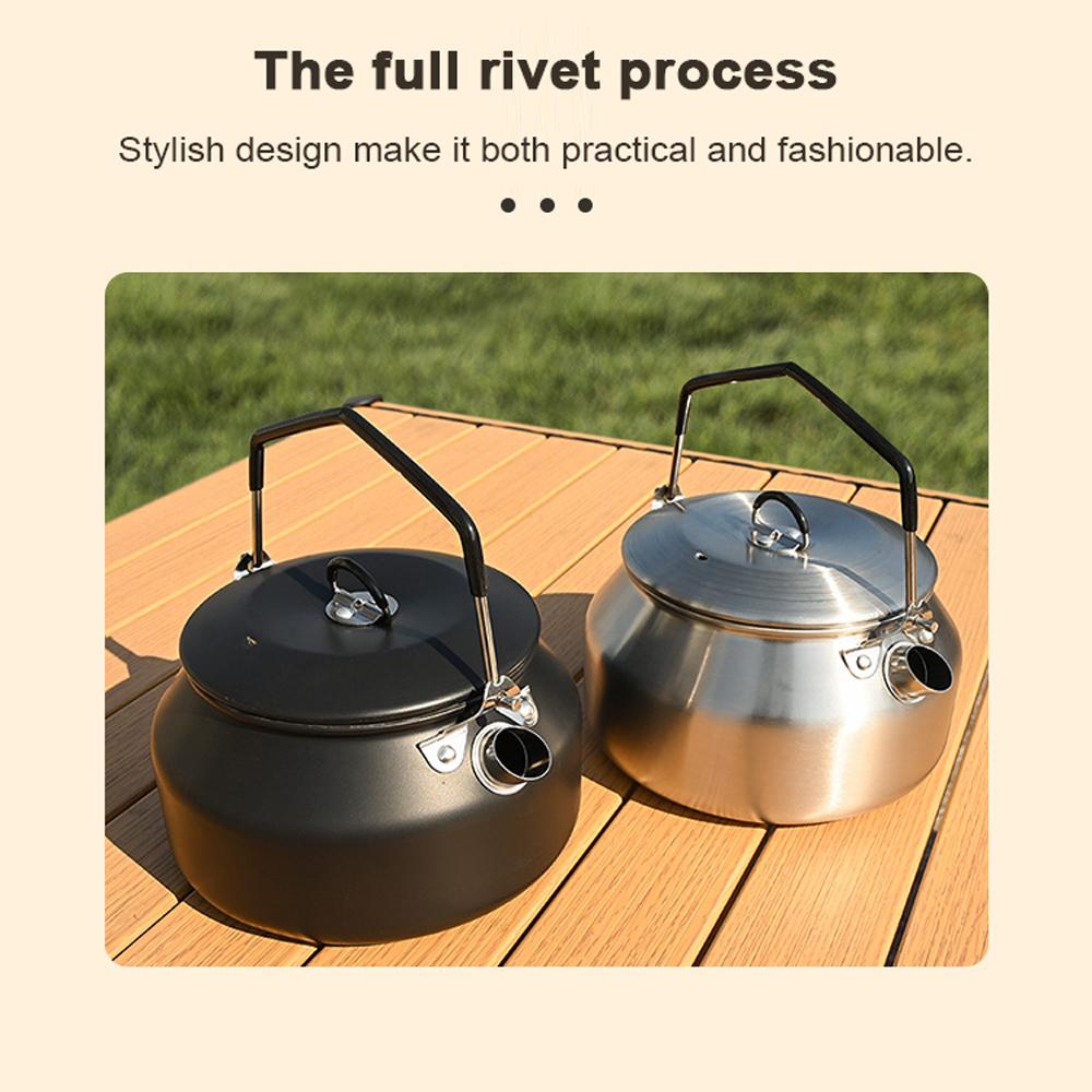 Outdoor Stainless Steel Kettle Locking Handle Camping Hung Pot Portable Coffee Pot Tea Pot Picnic Cooker 1.1L Teapot Water Boiling Accessory