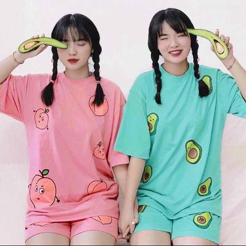 Đồ Bộ Thun Cotton Lạnh Mặc Nhà TRÁI BƠ và TRÁI ĐÀO Form Rộng Unisex Nam Nữ Ulzzang KUN