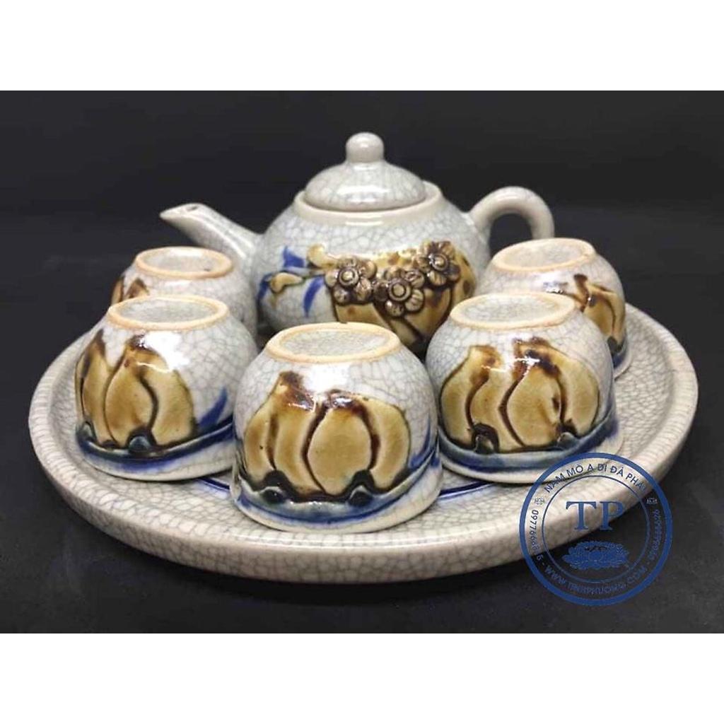 BỘ ẤM TRÀ CÚNG 5 LY CỠ TO SỨ MEN RẠN NỖI 3D HỌA TIẾT TINH XẢO