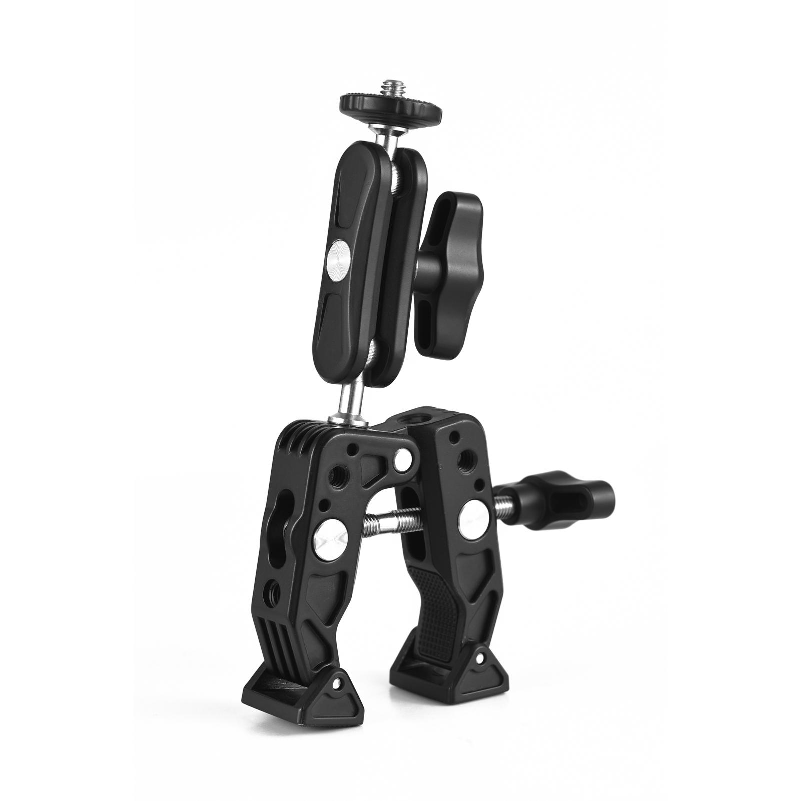 Multi-functional Super Clamp Aluminum Alloy with Dual 360° Rotatable Ballhead 1/4 Inch Screw Connection 1/4 Inch and 3/8 Inch Threads 1.5kg Load Bearing