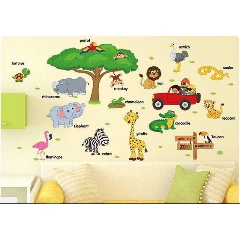 Decal dán tường thú tiếng anh cho bé