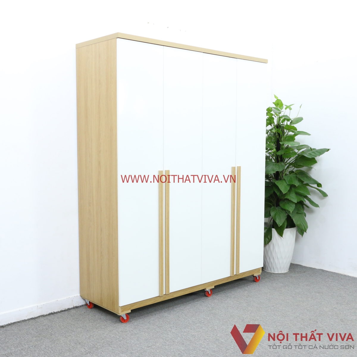 Tủ Quần Áo Gỗ MDF Melamine Màu Vàng 4 Cánh Trắng Hiện Đại Đẹp Giá Rẻ