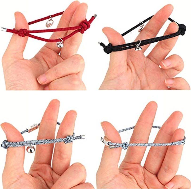 2pcs Custom Magnet Bracelets for Couples Creative Lovers/Adjustable Rope Handmade Bangles Jewelry Christmas Gift