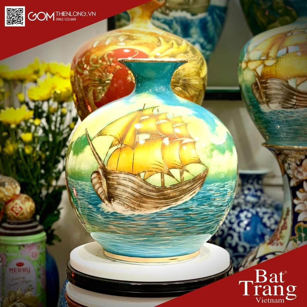 Bình Hút Lộc Thuận Buồm Xuôi Gió Vẽ Vàng 3D - Bình Hút Tài Lộc Bát Tràng - Gốm Thiên Long