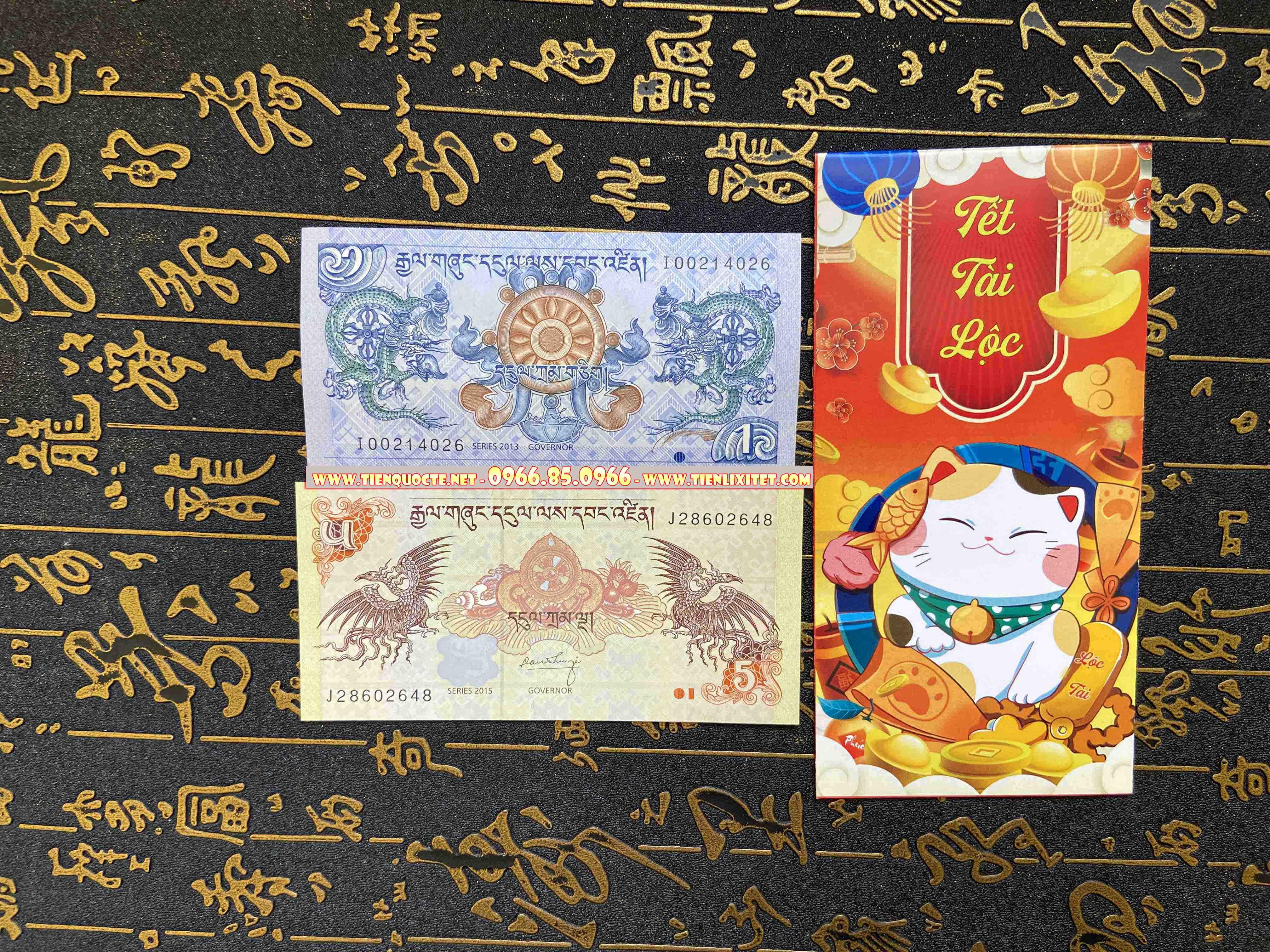 Lì xì tết 2023 2 tờ Long phụng sum vầy Bhutan tài lộc SQTTC000125